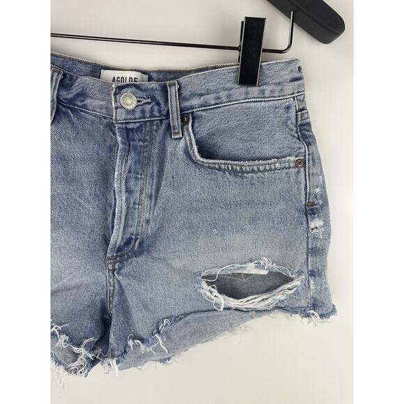 Agolde Parker Cut Off Distressed Jean Shorts Raw Hem Blue Denim Women's Size 27 - Picture 4 of 12